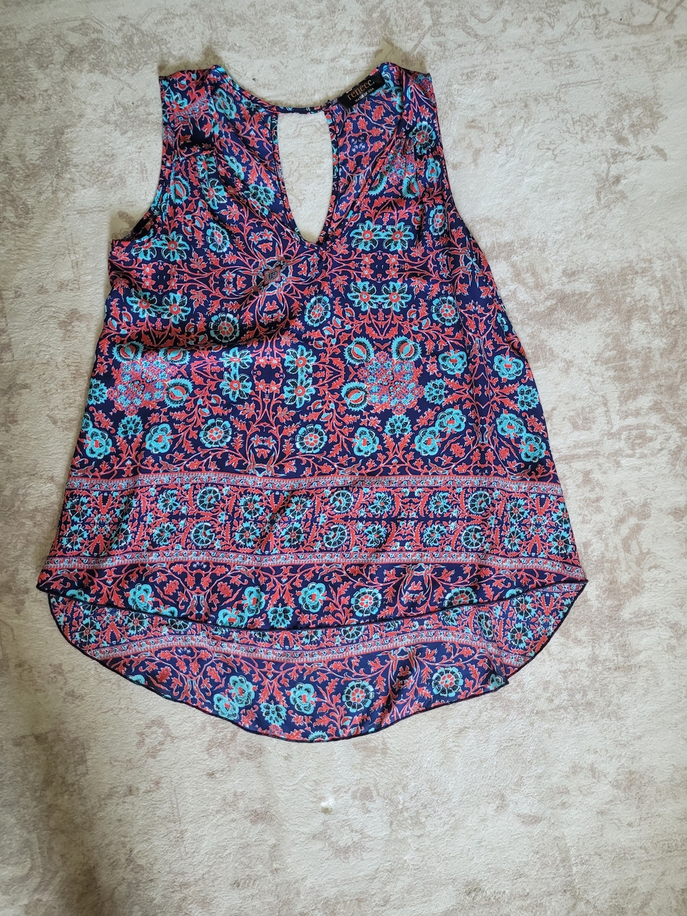 Renee C. Navy Tank with Coral & Teal Floral Print